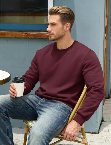 KEFITEVD الرجال Crewneck البلوز الدافئة شيربا اصطف بلوزات الثقيلة طويلة الأكمام تي شيرتات قطن الشتاء كنزة صوف in Kuwait