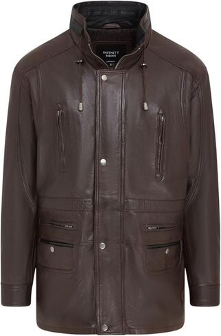 Infinity Leather Men's Classic Green Contrast Soft Supple Suede Buff Overcoat Parka Winter Outdoor Jacket Regular Fit in Kuwait