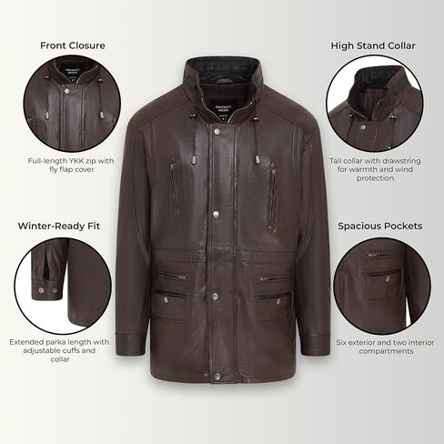 Infinity Leather Men's Classic Green Contrast Soft Supple Suede Buff Overcoat Parka Winter Outdoor Jacket Regular Fit in Kuwait