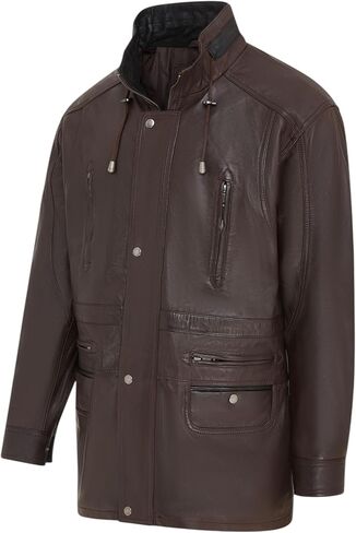 Infinity Leather Men's Classic Green Contrast Soft Supple Suede Buff Overcoat Parka Winter Outdoor Jacket Regular Fit in Kuwait