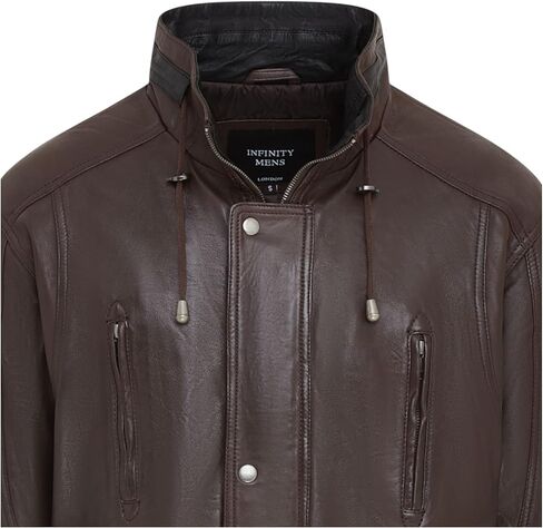 Infinity Leather Men's Classic Green Contrast Soft Supple Suede Buff Overcoat Parka Winter Outdoor Jacket Regular Fit in Kuwait