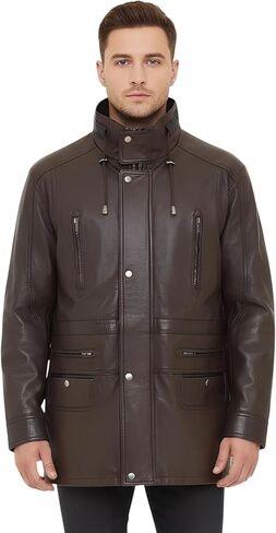 Infinity Leather Men's Classic Green Contrast Soft Supple Suede Buff Overcoat Parka Winter Outdoor Jacket Regular Fit in Kuwait