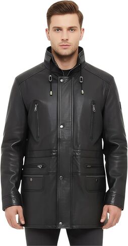 Infinity Leather Men's Classic Green Contrast Soft Supple Suede Buff Overcoat Parka Winter Outdoor Jacket Regular Fit in Saudi Arabia