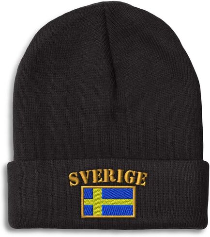 Beanies for Men Sweden Sverige Flag Embroidery Flags Winter Hats for Women Acrylic Skull Cap 1 Size in Saudi Arabia