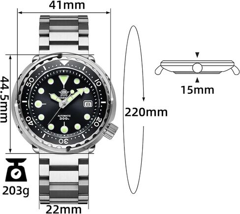 ADDIESDIVE Scuba Mens Diving Watch Automatic Diver 300M 47.5MM Big Black Analog Luminescent Chromalight Dial in Kuwait