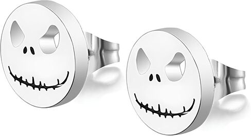 Jack Skellington Skull Stud Earrings, Halloween Skeleton Head Ear Studs Small Stainless Steel Dome Button Studs Jewelry in Saudi Arabia