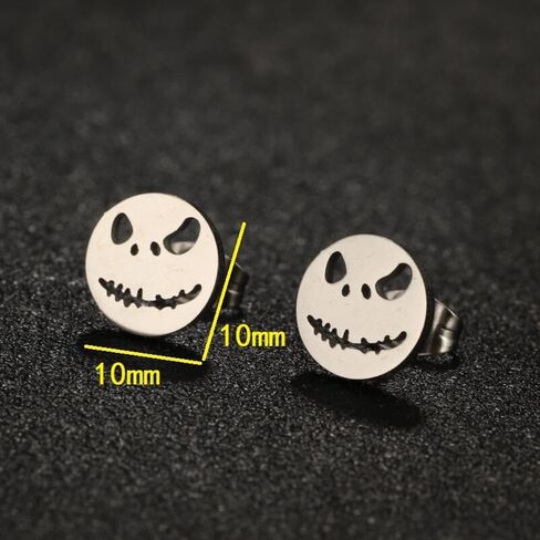 Jack Skellington Skull Stud Earrings, Halloween Skeleton Head Ear Studs Small Stainless Steel Dome Button Studs Jewelry in Saudi Arabia