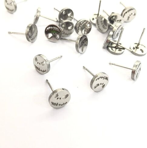 Jack Skellington Skull Stud Earrings, Halloween Skeleton Head Ear Studs Small Stainless Steel Dome Button Studs Jewelry in Saudi Arabia