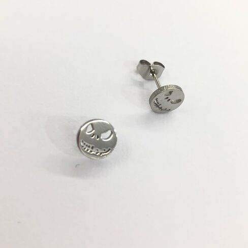 Jack Skellington Skull Stud Earrings, Halloween Skeleton Head Ear Studs Small Stainless Steel Dome Button Studs Jewelry in Saudi Arabia