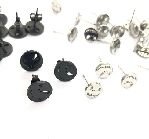 Jack Skellington Skull Stud Earrings, Halloween Skeleton Head Ear Studs Small Stainless Steel Dome Button Studs Jewelry in Saudi Arabia