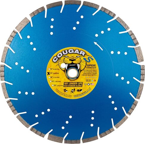 Cougar S 18 Inch Concrete Diamond Blade, Supreme Segmented Blade, Dry/Wet Fast Cutting High-PSI Concrete, Asphalt, Green Concrete, Stone, 1" Arbor in Kuwait