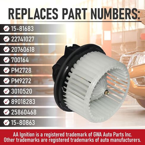 AC Heater Blower Motor - Compatible with Chevy, GMC & Other GM Vehicles - Silverado, Tahoe, Avalanche, Suburban, Escalade, Sierra, Yukon, H2 - Replaces 15-81683, 22741027, 20760618, 700164 - ATC in Saudi Arabia