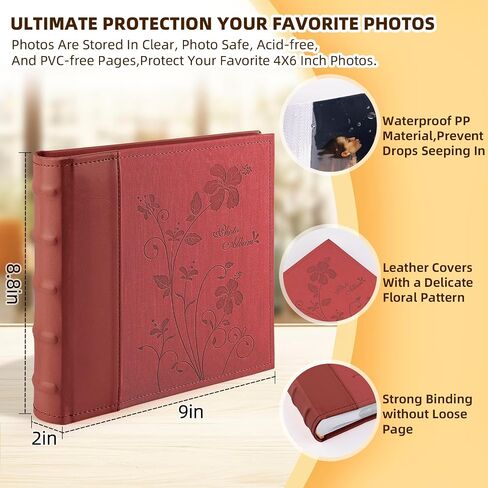 Golden State Art Photo Album holds 4x6 200 Horizontal Pictures with Memo Space, Leather Vintage Cover for Wedding Family Christmas(Brown) in Saudi Arabia