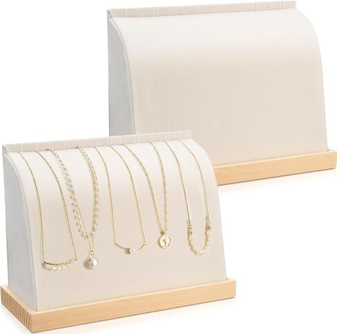 2 Pieces Cambered Wooden Necklace Display Stand with Leather Soft Mat Necklace Holder Jewelry Display for Vendors Home Boutique Countertop Pendant Chain Chokers Jewelry Organizer Pendant in Saudi Arabia