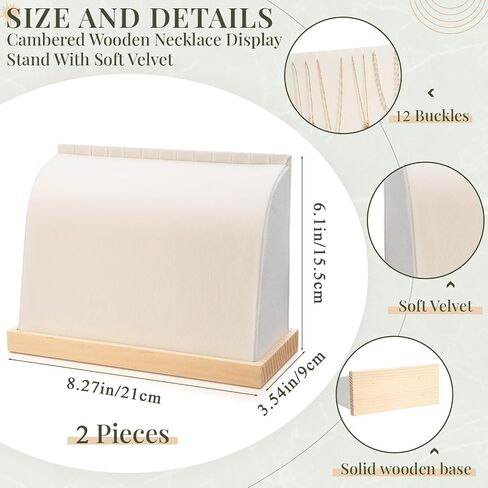 2 Pieces Cambered Wooden Necklace Display Stand with Leather Soft Mat Necklace Holder Jewelry Display for Vendors Home Boutique Countertop Pendant Chain Chokers Jewelry Organizer Pendant in Saudi Arabia