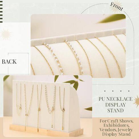 2 Pieces Cambered Wooden Necklace Display Stand with Leather Soft Mat Necklace Holder Jewelry Display for Vendors Home Boutique Countertop Pendant Chain Chokers Jewelry Organizer Pendant in Saudi Arabia