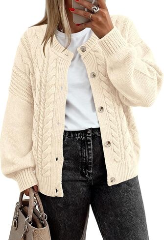 BTFBM Chunky Cardigan Sweaters for Women Fall Fashion 2025 Button Lantern Long Sleeve Cable Knit Winter Coats Outerwear in Saudi Arabia