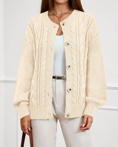 BTFBM Chunky Cardigan Sweaters for Women Fall Fashion 2025 Button Lantern Long Sleeve Cable Knit Winter Coats Outerwear in Saudi Arabia