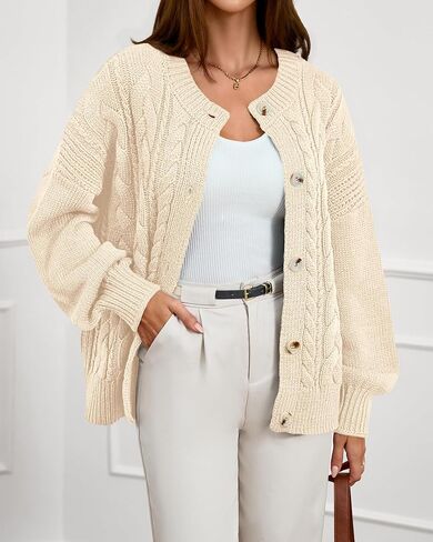 BTFBM Chunky Cardigan Sweaters for Women Fall Fashion 2025 Button Lantern Long Sleeve Cable Knit Winter Coats Outerwear in Saudi Arabia