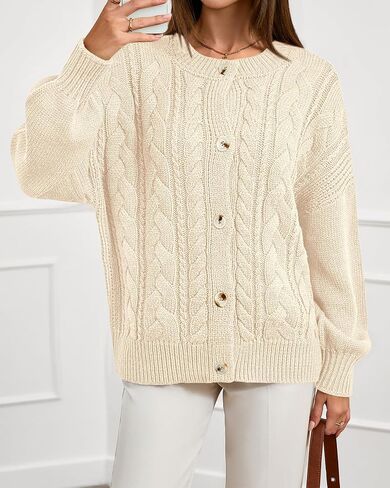 BTFBM Chunky Cardigan Sweaters for Women Fall Fashion 2025 Button Lantern Long Sleeve Cable Knit Winter Coats Outerwear in Saudi Arabia