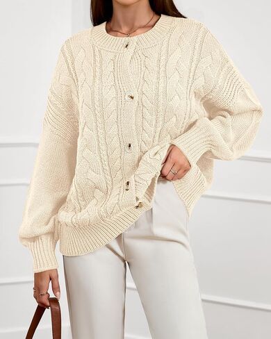 BTFBM Chunky Cardigan Sweaters for Women Fall Fashion 2025 Button Lantern Long Sleeve Cable Knit Winter Coats Outerwear in Saudi Arabia
