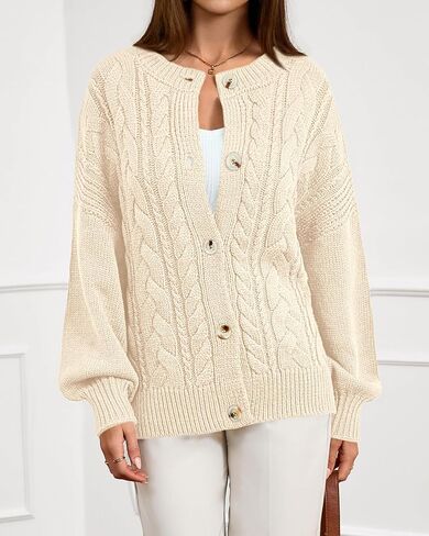 BTFBM Chunky Cardigan Sweaters for Women Fall Fashion 2025 Button Lantern Long Sleeve Cable Knit Winter Coats Outerwear in Saudi Arabia