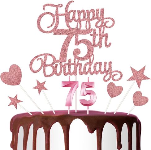 75th Happy Birthday Cake Decoration, 75th Birthday Candle Glitter Cake Topper Anniversary Birthday Party Decorations Supplies in Saudi Arabia