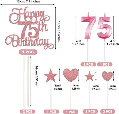 75th Happy Birthday Cake Decoration, 75th Birthday Candle Glitter Cake Topper Anniversary Birthday Party Decorations Supplies in Saudi Arabia