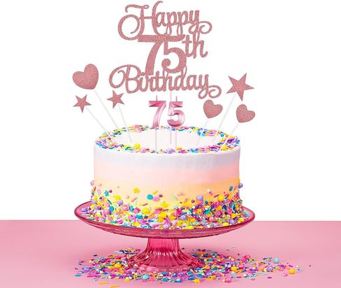 75th Happy Birthday Cake Decoration, 75th Birthday Candle Glitter Cake Topper Anniversary Birthday Party Decorations Supplies in Saudi Arabia