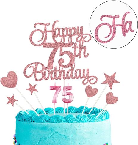75th Happy Birthday Cake Decoration, 75th Birthday Candle Glitter Cake Topper Anniversary Birthday Party Decorations Supplies in Saudi Arabia