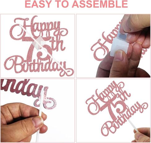 75th Happy Birthday Cake Decoration, 75th Birthday Candle Glitter Cake Topper Anniversary Birthday Party Decorations Supplies in Saudi Arabia