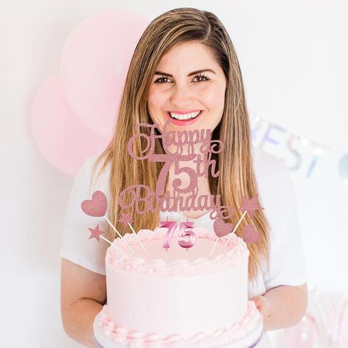 75th Happy Birthday Cake Decoration, 75th Birthday Candle Glitter Cake Topper Anniversary Birthday Party Decorations Supplies in Saudi Arabia