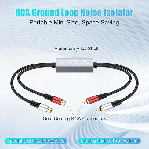 عازل حلقة أرضية RCA - فلتر صوت مع قناة مزدوجة، فلتر ضوضاء مكبر للصوت لنظام الصوت في السيارة/المنزل، صوت عالي الدقة يقضي على الضوضاء الطنانة in Kuwait
