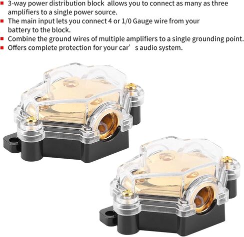 3 Way Power Distribution Block, 1 in 3 Out Power Distributor with Plated Brass Construction and Cover, for Auto Car Boat Audio System Amplifier in Saudi Arabia
