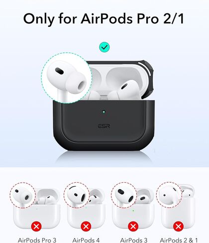حافظة ESR لـ AirPods Pro 2، متوافقة مع حافظة Airpods Pro الجيل الثاني / الأول (2023/2022/2019)، متوافقة مع MagSafe، غطاء حماية كامل من السقوط بحبل، أسود in Kuwait