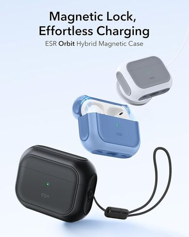 حافظة ESR لـ AirPods Pro 2، متوافقة مع حافظة Airpods Pro الجيل الثاني / الأول (2023/2022/2019)، متوافقة مع MagSafe، غطاء حماية كامل من السقوط بحبل، أسود in Kuwait