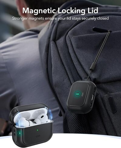 حافظة ESR لـ AirPods Pro 2، متوافقة مع حافظة Airpods Pro الجيل الثاني / الأول (2023/2022/2019)، متوافقة مع MagSafe، غطاء حماية كامل من السقوط بحبل، أسود in Kuwait