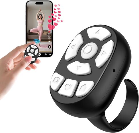 جهاز النقر التلقائي اللاسلكي من OUTXE لـ TikTok، حلقة تمرير عن بعد تعمل بتقنية البلوتوث لهواتف iPhone بدون استخدام اليدين / تشغيل الصفحة / ضبط مستوى الصوت / التقاط الصور دون لمس شاشة الهاتف (أسود) in Kuwait