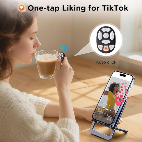جهاز النقر التلقائي اللاسلكي من OUTXE لـ TikTok، حلقة تمرير عن بعد تعمل بتقنية البلوتوث لهواتف iPhone بدون استخدام اليدين / تشغيل الصفحة / ضبط مستوى الصوت / التقاط الصور دون لمس شاشة الهاتف (أسود) in Kuwait