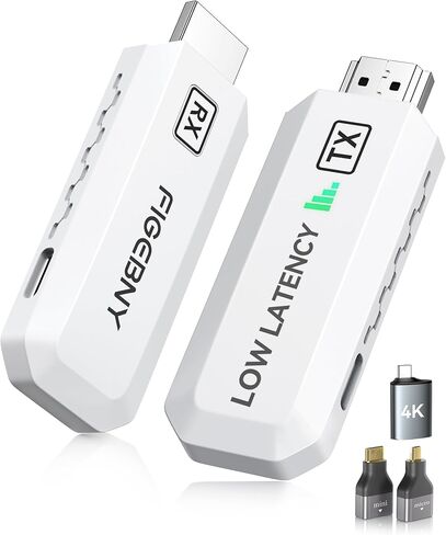 جهاز إرسال واستقبال HDMI لاسلكي 4K فك تشفير 1080 بكسل، زمن وصول منخفض للغاية، توصيل وتشغيل 2.4 جيجا/5 جيجا موسع محمول، محول عرض عالي الدقة 165 قدم لصندوق التلفزيون/الكمبيوتر الشخصي/الكمبيوتر المحمول/جهاز العرض/DV/الكاميرا أبيض in Kuwait