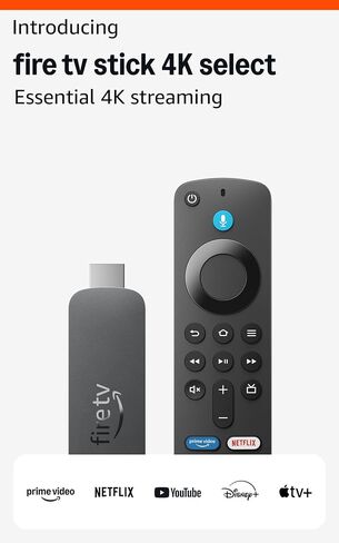 Amazon Fire TV Stick 4K Select (أحدث طراز)، ابدأ البث بدقة 4K، والبحث المدعوم بالذكاء الاصطناعي، والتلفزيون المباشر والمجاني in Saudi Arabia