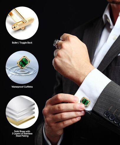 Big Rectangular Colored Crystal Cuff Links for Men – Tuxedo Suit Accessories, Cufflinks for Men in Saudi Arabia