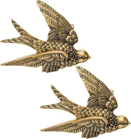 4 Pcs Vintage Bird Wall Decor Art Antique 3D Sculpted Hanging Bird Resin Wall Art 4.7 Inch Golden Brass Rustic Floating Ornament for Halloween Living Room Garden Indoor Outdoor, Gift for Christmas in Saudi Arabia