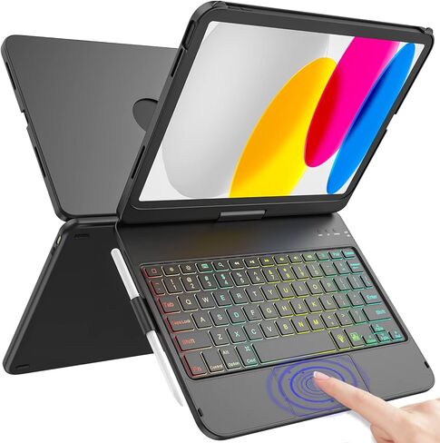 Touch Keyboard Case for iPad A16 11th Generation/10th Generation 10.9 inch | 360° Rotatable for iPad 11th / 10th Generation Case with Keyboard- 7 Color Backlight Keyboard Case with Pencil Holder in Saudi Arabia