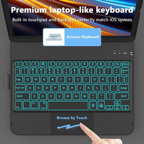Touch Keyboard Case for iPad A16 11th Generation/10th Generation 10.9 inch | 360° Rotatable for iPad 11th / 10th Generation Case with Keyboard- 7 Color Backlight Keyboard Case with Pencil Holder in Saudi Arabia