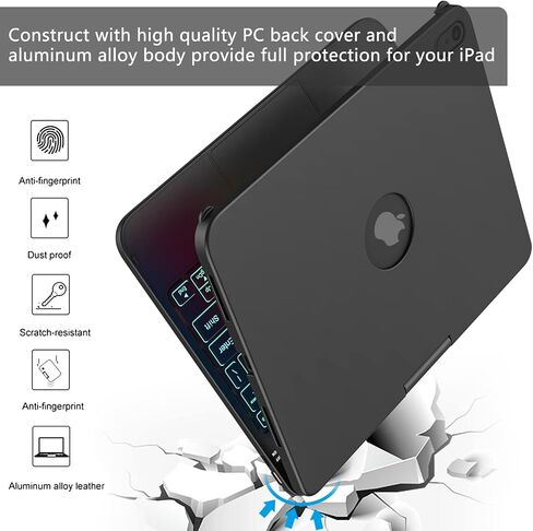 Touch Keyboard Case for iPad A16 11th Generation/10th Generation 10.9 inch | 360° Rotatable for iPad 11th / 10th Generation Case with Keyboard- 7 Color Backlight Keyboard Case with Pencil Holder in Saudi Arabia