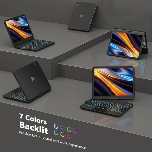 Touch Keyboard Case for iPad A16 11th Generation/10th Generation 10.9 inch | 360° Rotatable for iPad 11th / 10th Generation Case with Keyboard- 7 Color Backlight Keyboard Case with Pencil Holder in Saudi Arabia