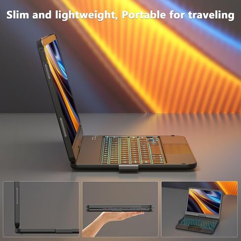Touch Keyboard Case for iPad A16 11th Generation/10th Generation 10.9 inch | 360° Rotatable for iPad 11th / 10th Generation Case with Keyboard- 7 Color Backlight Keyboard Case with Pencil Holder in Saudi Arabia