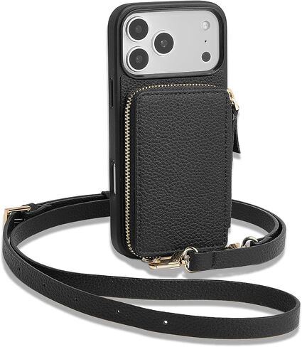ZVE for iPhone 17 Pro Wallet Case with Card Holder, Zipper Crossbody Case with Wrist Strap for Women 6.3" Black in Saudi Arabia