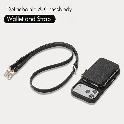 ZVE for iPhone 17 Pro Wallet Case with Card Holder, Zipper Crossbody Case with Wrist Strap for Women 6.3" Black in Saudi Arabia
